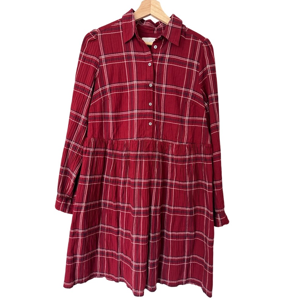 Loft Red Plaid Long‎ Sleeve Dress Size Medium NWT